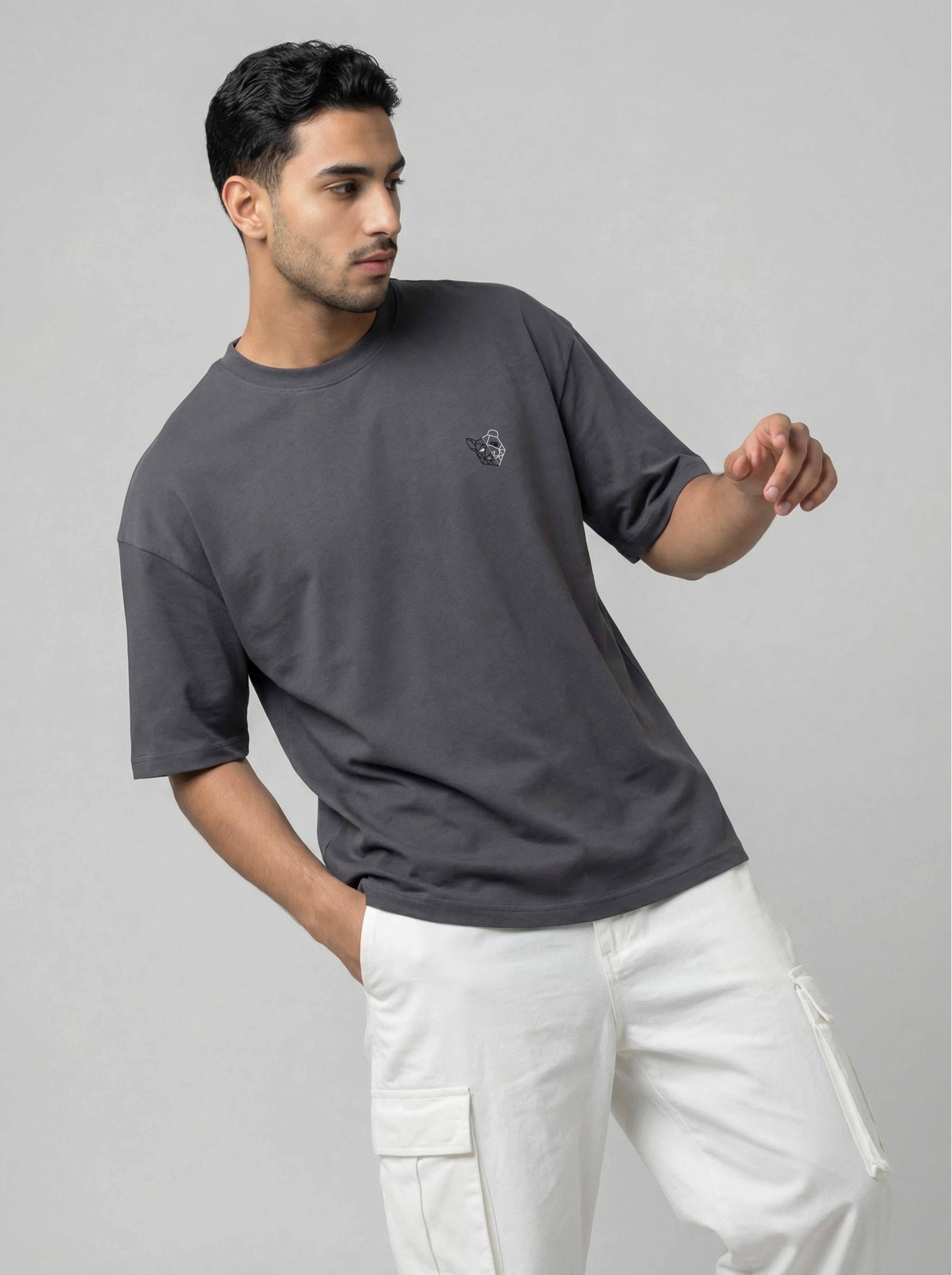 تيشيرت طويل وواسع (رمادي)