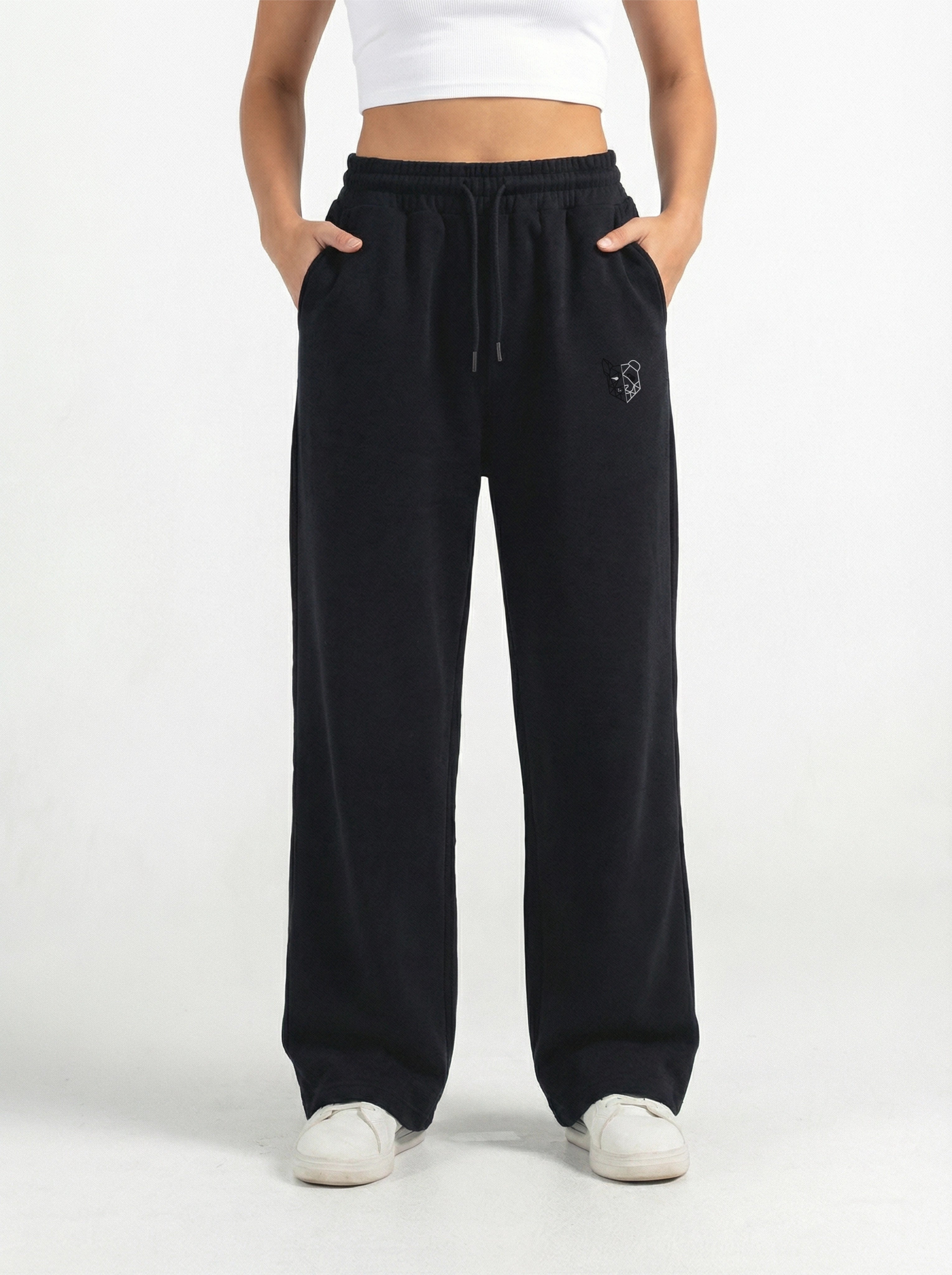 بنطال رياضي واسع الساقين (أسود)