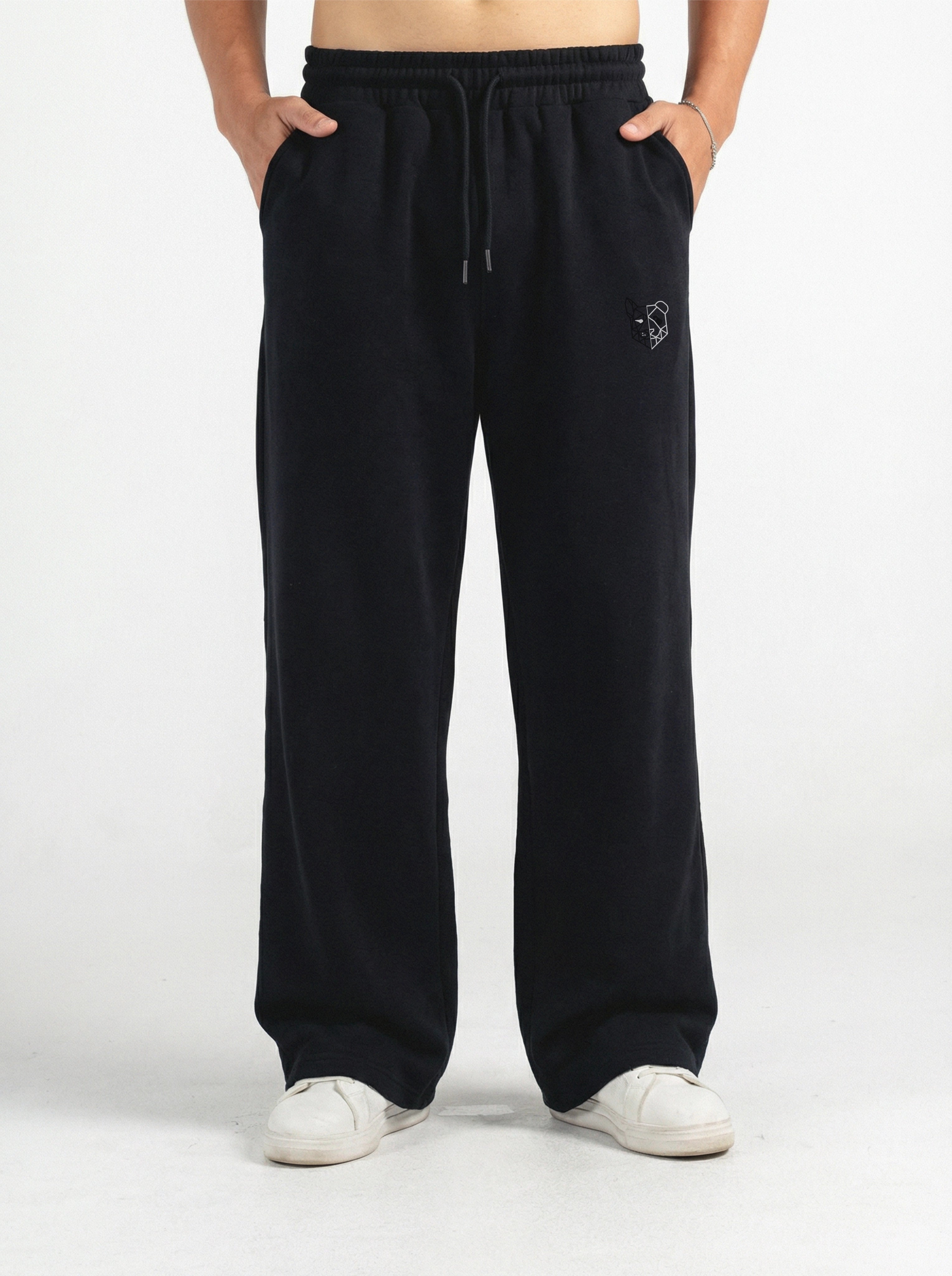 بنطال رياضي واسع الساقين (أسود)