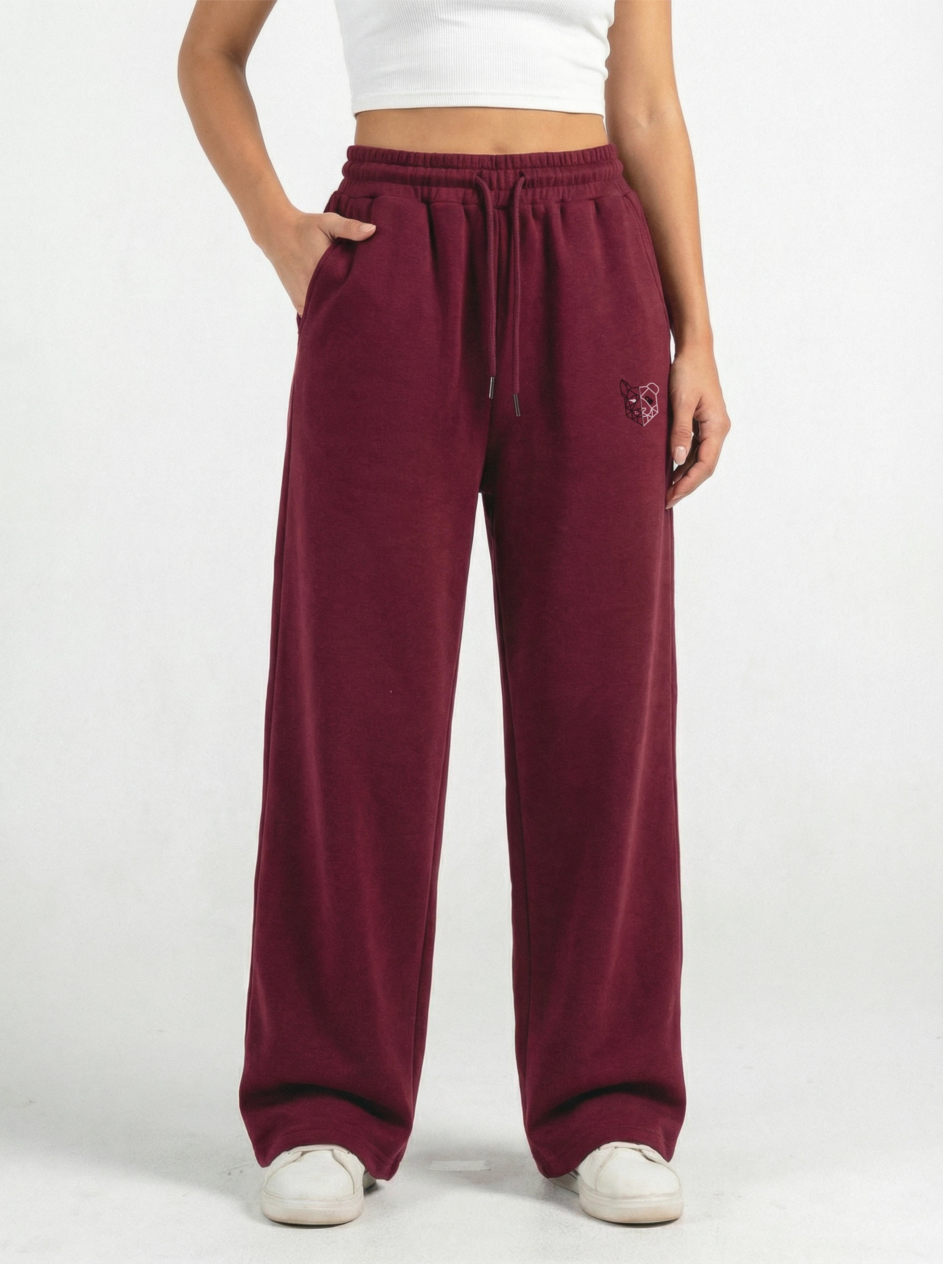 بنطال رياضي واسع الساقين (لون عنابي)